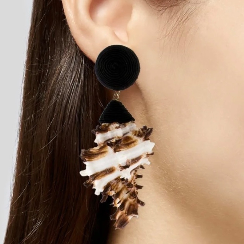 Rebecca De Ravenel Shell & Cord Ophelia Drop Earrings For Pierced Ears